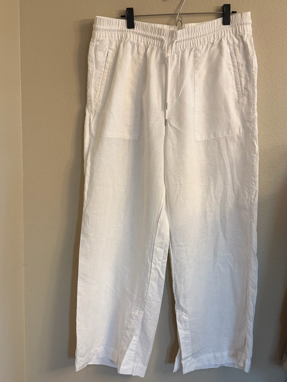 Athleta White Wide-Leg Linen-Blend Drawstring Pants Size XL
